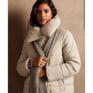Banana Republic Puffer Jacket Oversized Shawl Collar Gray XS Petite tan Neutral